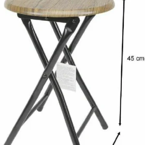 Sgabello Tavolino Seduta Pieghevole Legno Scuro Metallo Nero 45 X 30 Cm