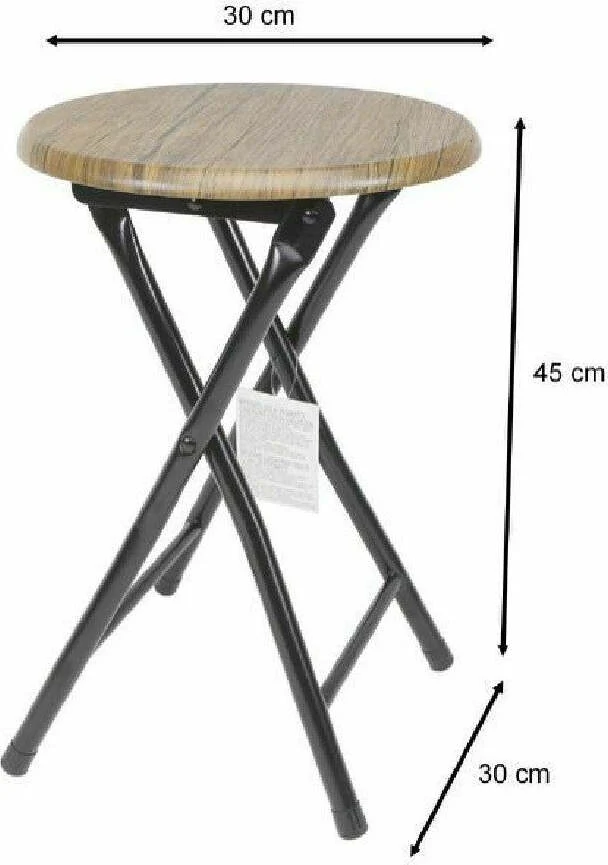 Sgabello Tavolino Seduta Pieghevole Legno Scuro Metallo Nero 45 X 30 Cm