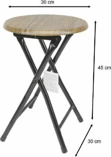 Sgabello Tavolino Seduta Pieghevole Legno Scuro Metallo Nero 45 X 30 Cm