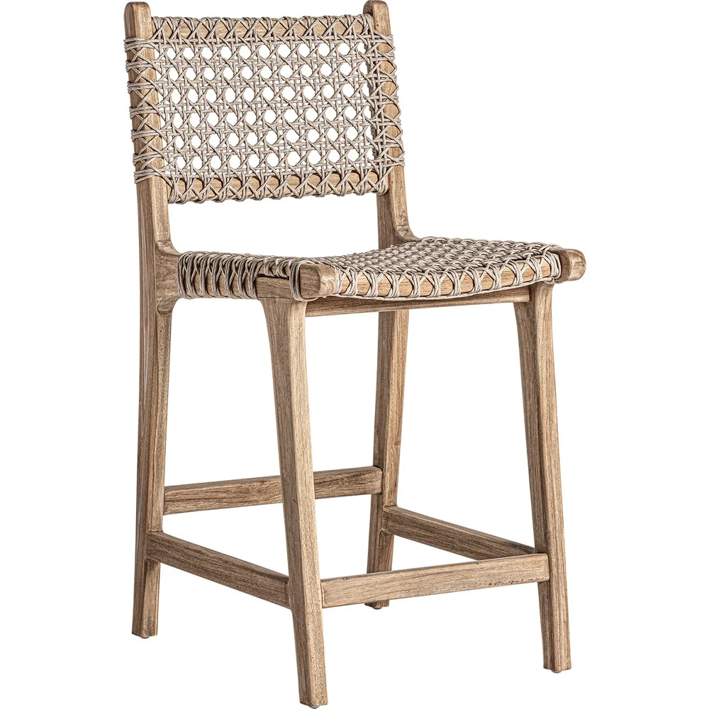 Sgabello teak e corda design elegante