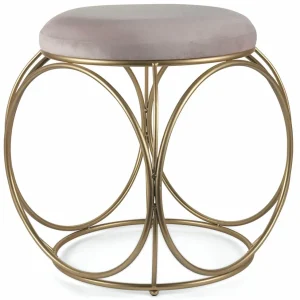 Sgabello Tondo Ø40x46 cm Ferro e Velluto Soriani Rosa Cipria