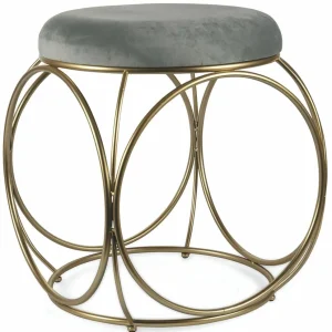 Sgabello Tondo Ø40x46 cm Ferro e Velluto Soriani Grigio