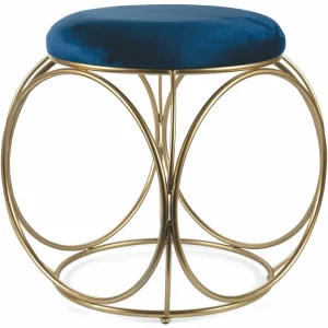 Sgabello Tondo Ø40x46 cm Ferro e Velluto Soriani Blu