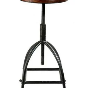 Sgabello tondo industrial legno e ferro altezza regolabile cm 45x45x50/80h