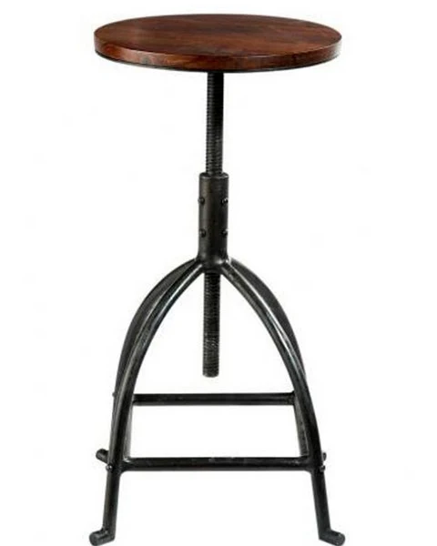 Sgabello tondo industrial legno e ferro altezza regolabile cm 45x45x50/80h