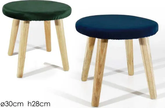 Sgabello Tondo Verde Pouf Sfoderabile Seduta Comoda Struttura Legno 30xh28