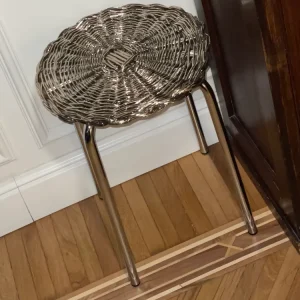 Sgabello/tavolino acciaio supermirror seduta intrecciata metal plated design esclusivo