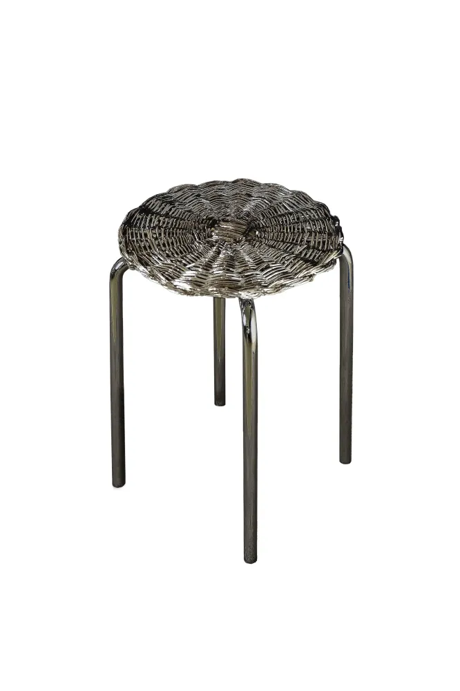 Sgabello/tavolino acciaio supermirror seduta intrecciata metal plated design esclusivo