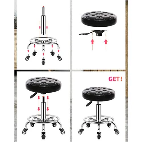 Rotondo Rotolamento Sgabello Pu Altezza Altezza Regolazione Moderna Industrial Metal Stile Swivel Spa Salon Tatuaggio Lavo...