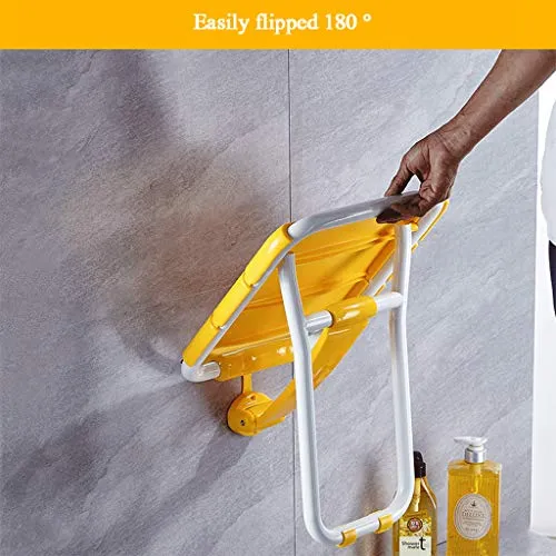 Sgabello da Bagno Antiscivolo Parete Sgabello Pieghevole Nascosto Portata 150 kg Pannello ABS Staffa Acciaio Inossidabile...
