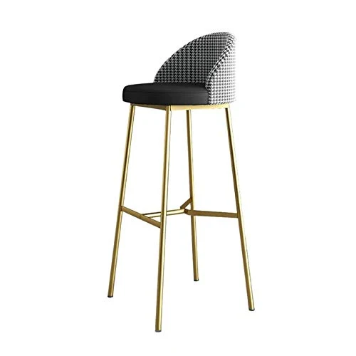 Sgabello da Bar Pelle Seduta Imbottita con Schienale E Bracciolo Gambe Metallo Dorato, Sedia da Cucina per La Colazione, A...