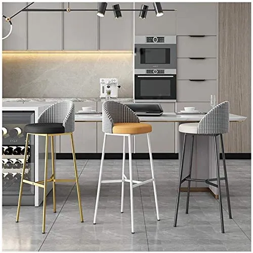Sgabello da Bar Pelle Seduta Imbottita con Schienale E Bracciolo Gambe Metallo Dorato, Sedia da Cucina per La Colazione, A...
