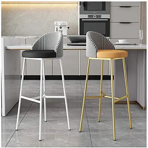 Sgabello da Bar Pelle Seduta Imbottita con Schienale E Bracciolo Gambe Metallo Dorato, Sedia da Cucina per La Colazione, A...