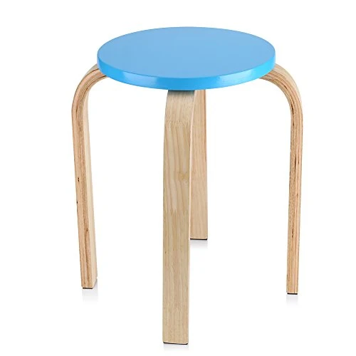 SKIESOAR - Sgabello rotondo, legno curvato, antiscivolo, impilabile, con 4 gambe, 45,5 x 30 cm Blu
