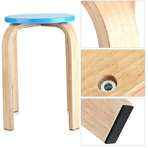 SKIESOAR - Sgabello rotondo, legno curvato, antiscivolo, impilabile, con 4 gambe, 45,5 x 30 cm Blu