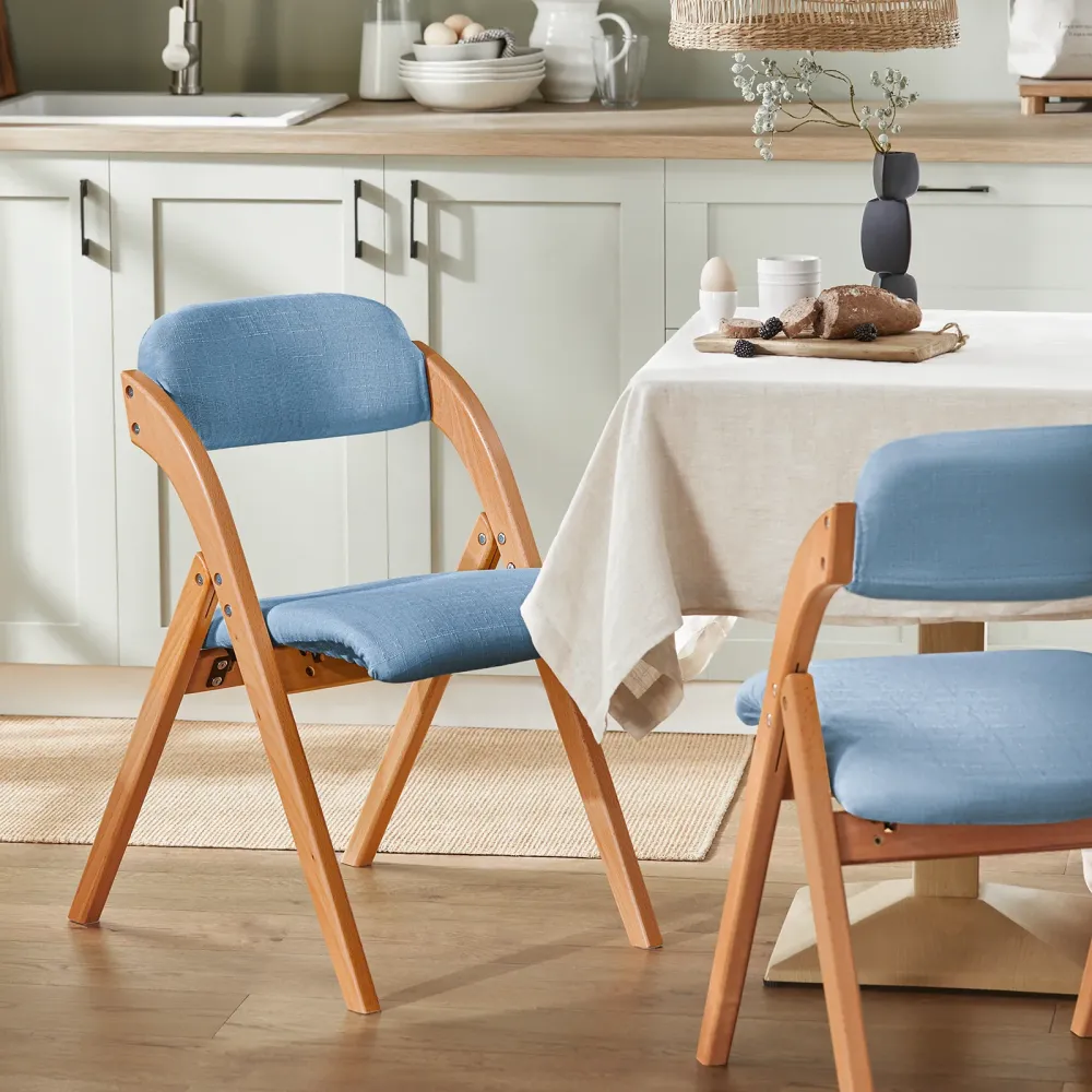 SoBuy FST92-BL Sedia da Pranzo Pieghevole con Seduta Imbottita - Set di Sedie con Cuscino per Sala da Pranzo Legno di Fagg...