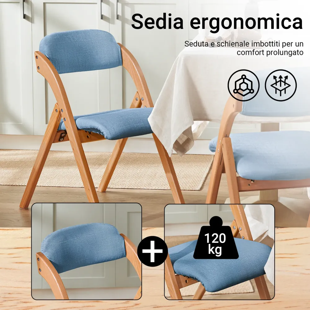 SoBuy FST92-BL Sedia da Pranzo Pieghevole con Seduta Imbottita - Set di Sedie con Cuscino per Sala da Pranzo Legno di Fagg...