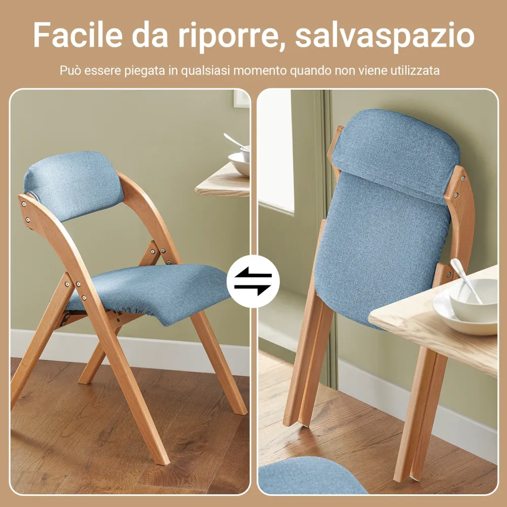SoBuy FST92-BL Sedia da Pranzo Pieghevole con Seduta Imbottita - Set di Sedie con Cuscino per Sala da Pranzo Legno di Fagg...