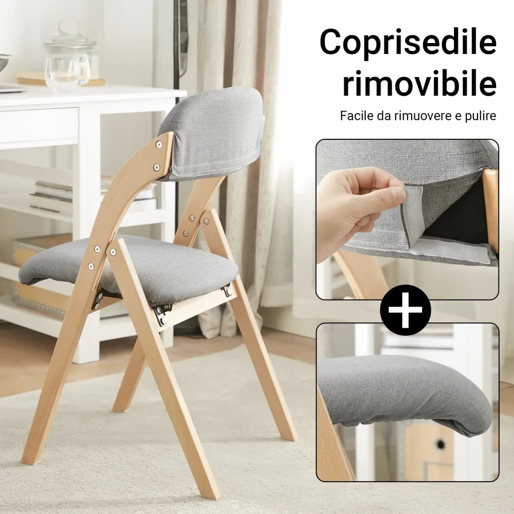 SoBuy FST92-Nx2, Sedia Pieghevole Legno Set da 2 Poltrona Imbottita da Cucina, Sedie da Interno per Ufficio, Balcone, Giar...