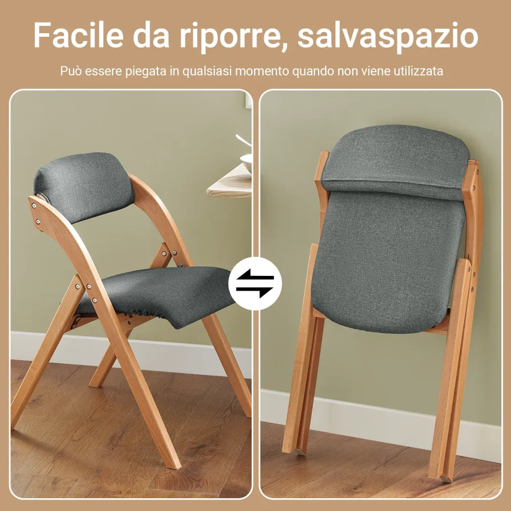 SoBuy FST92-SG Sedia da Pranzo Pieghevole con Seduta Imbottita - Set di Sedie con Cuscino per Sala da Pranzo Legno di Fagg...