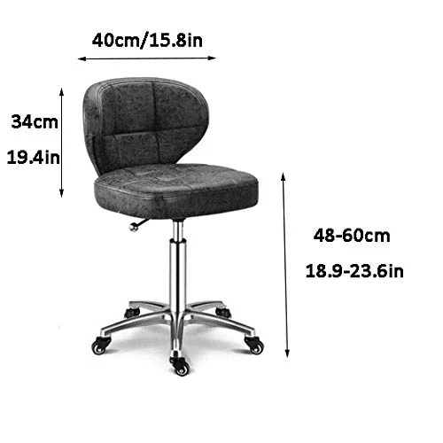 SXRDZ Gambe Sgabello con rotelle, salone di taglio Sgabello con Brown PU sedile pelle sintetica, Altezza regolabile 60-80...
