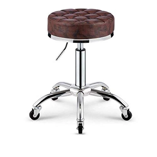 SXRDZ Workbench Sgabello Regolabile con rotelle, Roller Sgabello con Brown PU Sedile Pelle Sintetica, Altezza Regolabile 4...