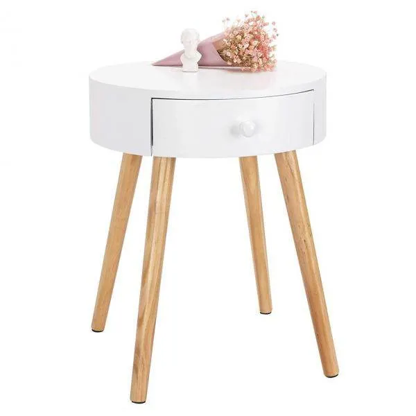 Tavolino comodino con cassetto MDF bianco