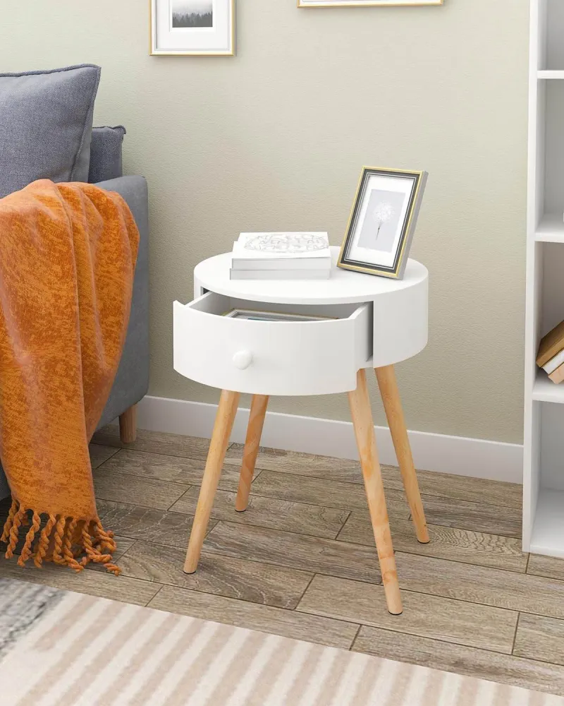 Tavolino comodino con cassetto MDF bianco