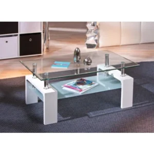 Tavolino Living Doppio Vetro Laccato Bianco