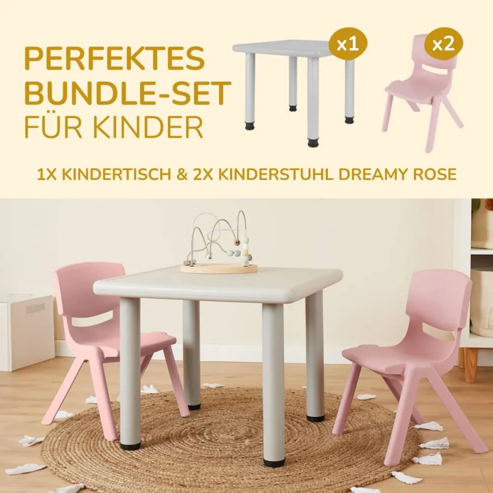 1x tavolino per bambini Silver & 2x sedia per bambini Dreamy Rose