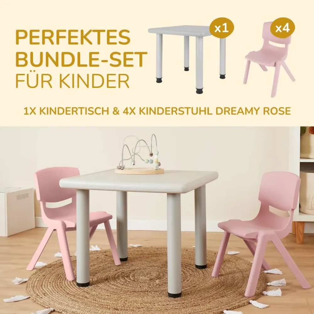 1x tavolino per bambini Silver & 4x sedia per bambini Dreamy Rose