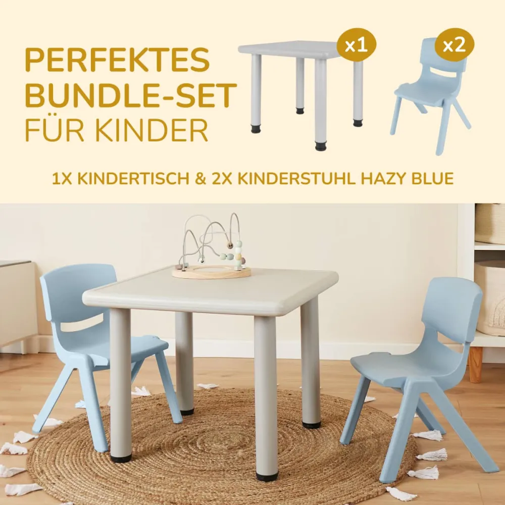 1x Tavolino per bambini Silver + 2x Sedia per bambini Hazy Blue