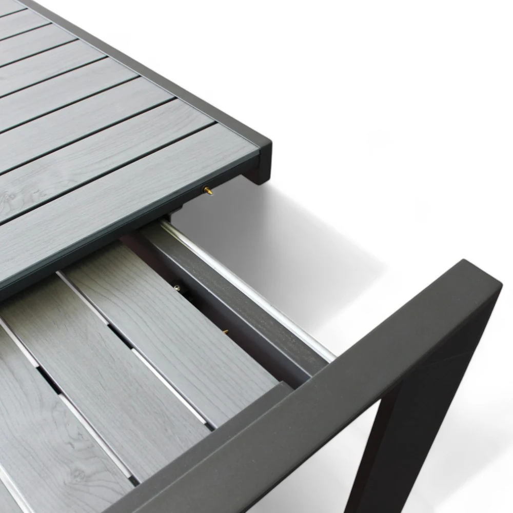 Tavolo allungabile alluminio antracite effetto legno 190/250x100 cm per esterno design moderno e robusto