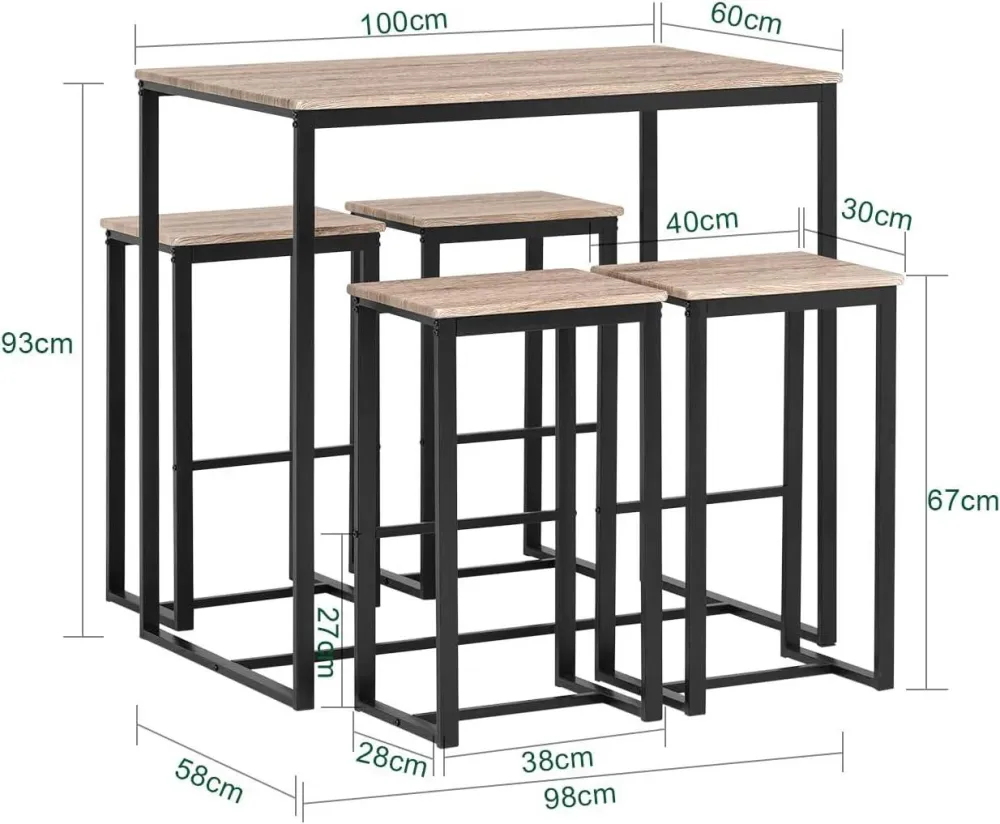 Tavolo da bar con 4 sgabelli | set tavolo da bar | tavolo da bar | 5 pezzi | OGT15-N