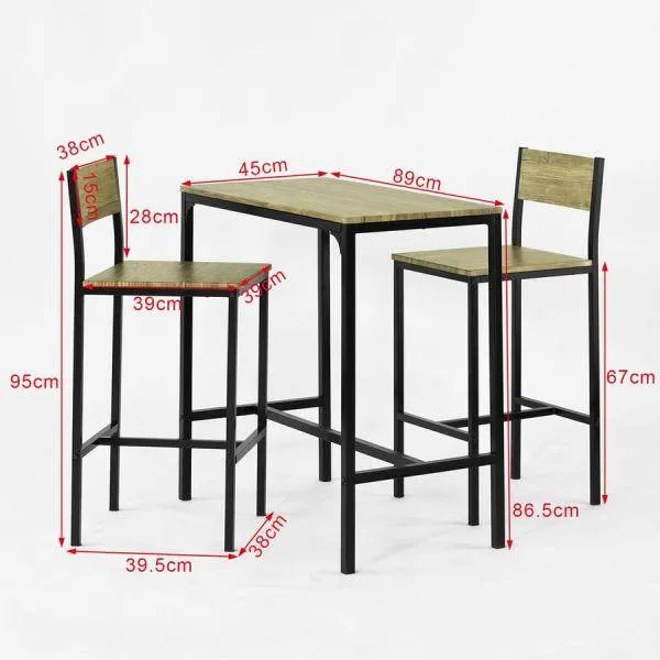 Tavolo da bar con 2 sgabelli | set tavolo da bar | 3 parti