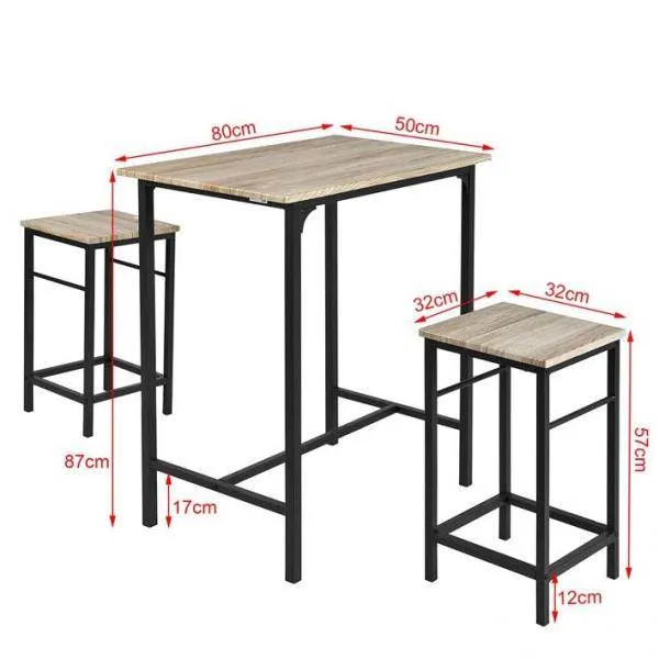 Tavolo da bar con 2 sgabelli | set tavolo da bar | 3 parti