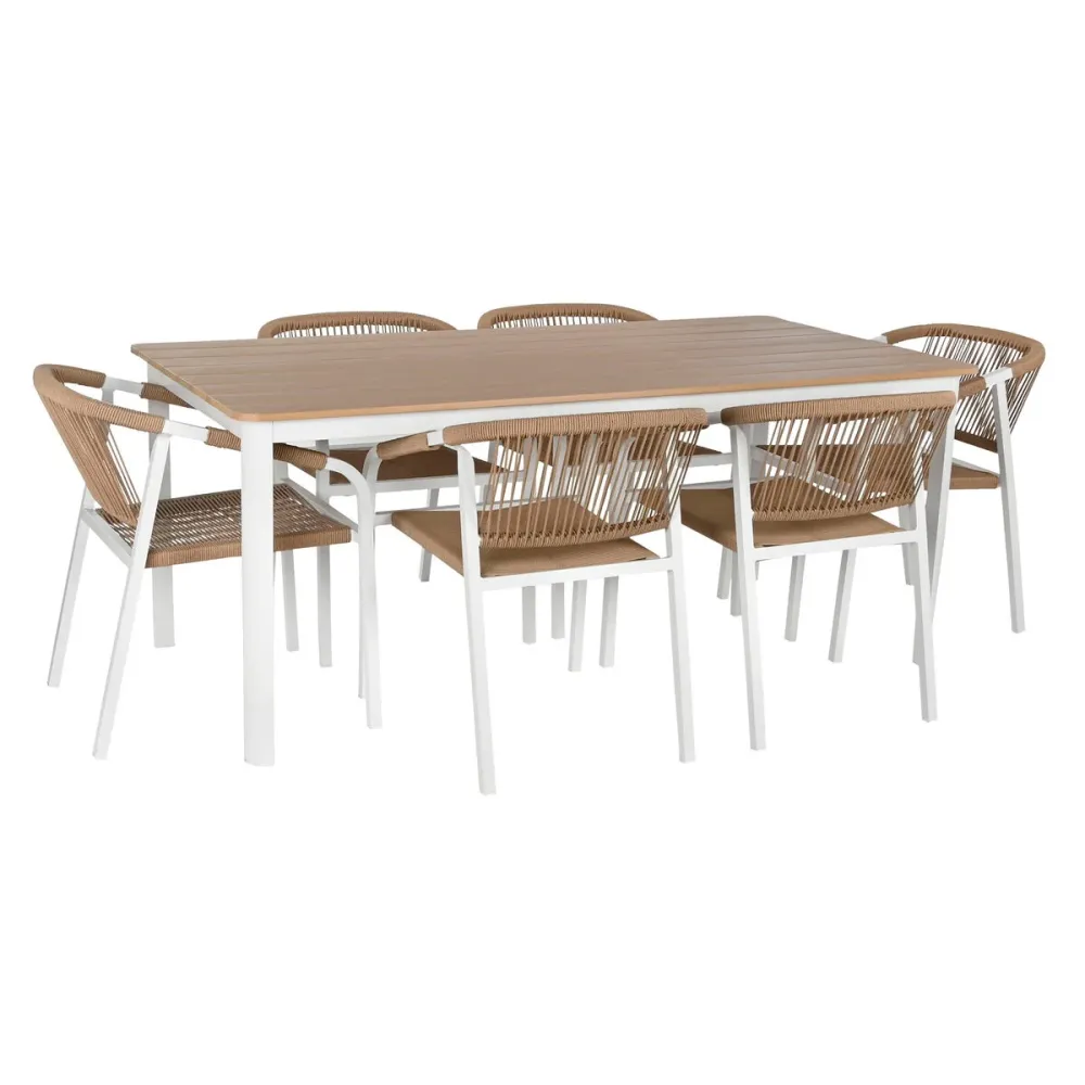 Tavolo con 6 sedie Home ESPRIT Bianco Naturale 180 x 90 x 75 cm
