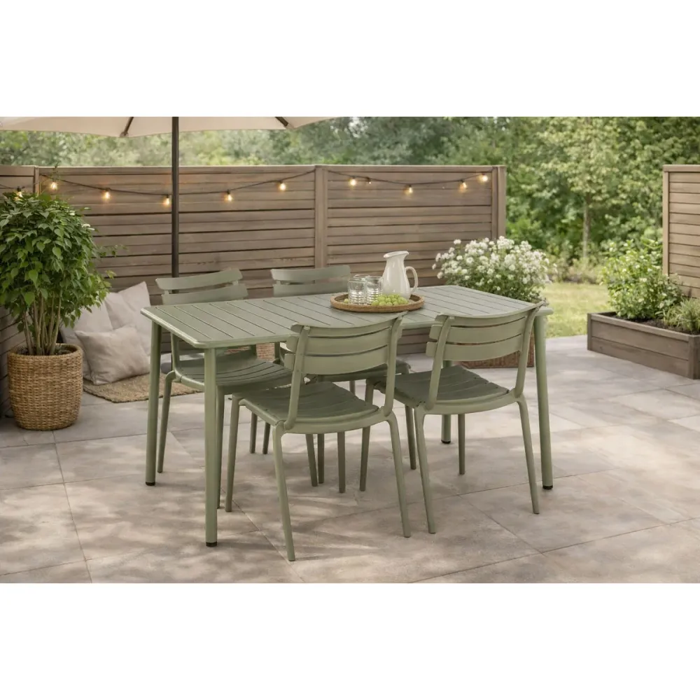 Tavolo con 4 sedie Home ESPRIT Verde polipropilene Ferro 140 x 70 x 75 cm