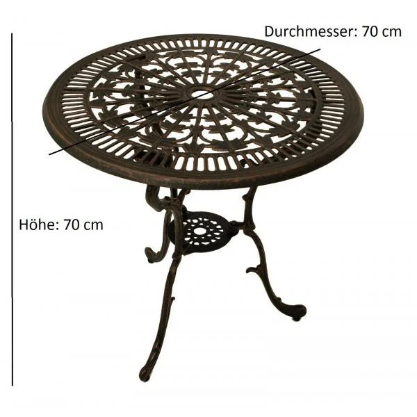 Tavolo LUGANO 70cm rotondo, alluminio pressofuso bronzo antico