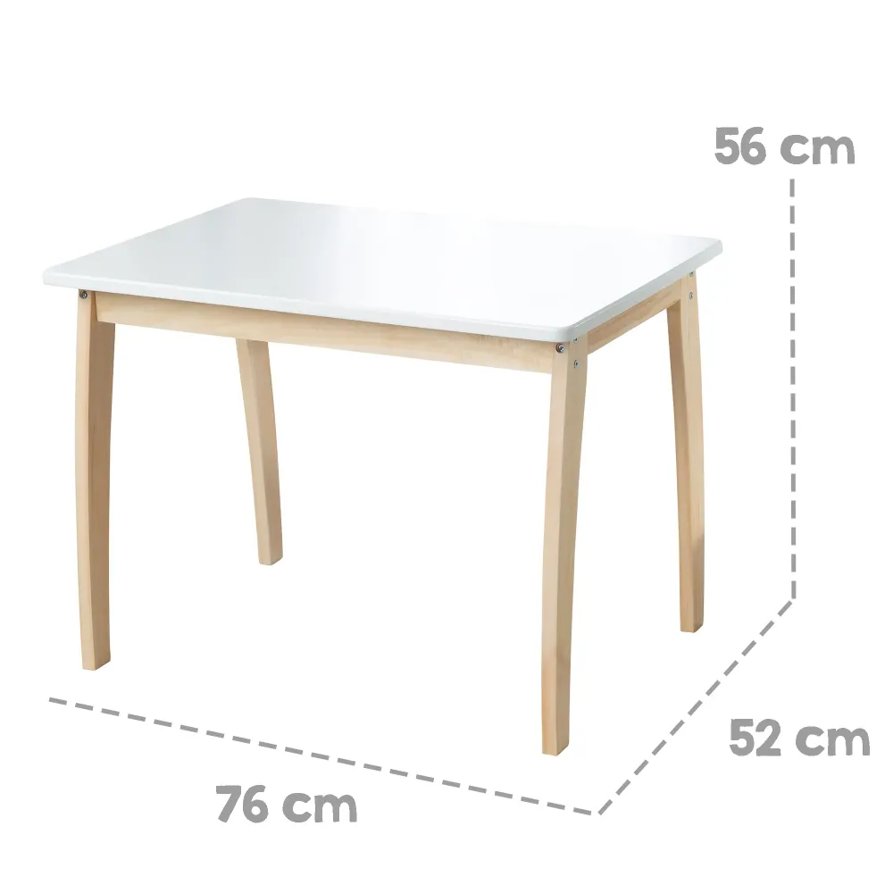 Tavolo per bambini legno massiccio e MDF, tavolo Top White Painted, Hxbxt: 56 x 76 x 52 cm