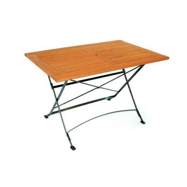 Tavolo pieghevole SCHLOSSGARTEN 80x120cm, acciaio piatto nero + eucalipto, certificato FSC®