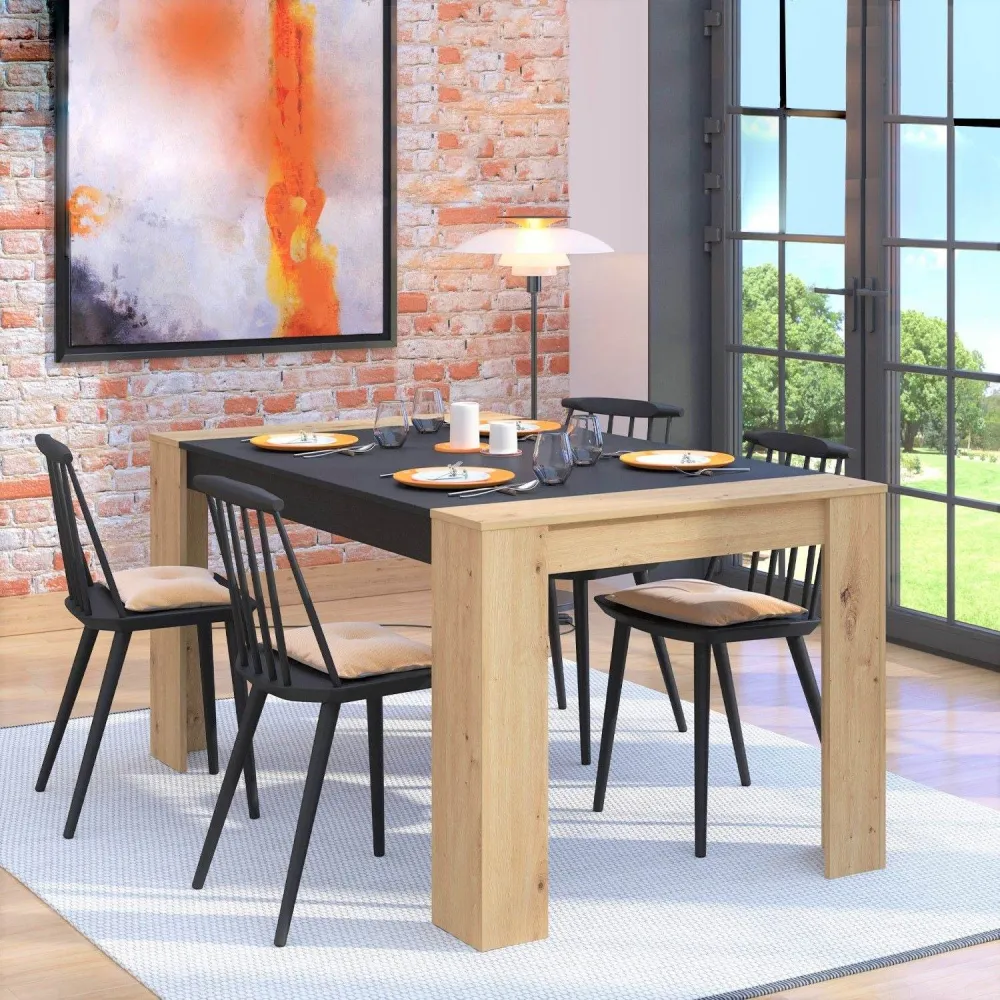 Tavolo da pranzo 154x90 cm legno massello rovere nero