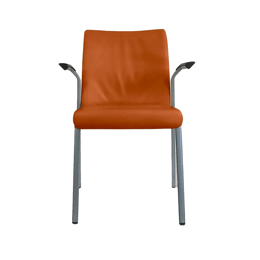 Steelcase: Sedia impilabile pelle marrone chiaro - Ristrutturata