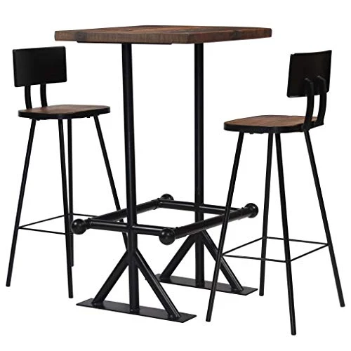 Tidyard Set 3 Pezzi: 1 Tavolo da Bar con 2 Sedie da Bar Legno Massello di Mango 8455