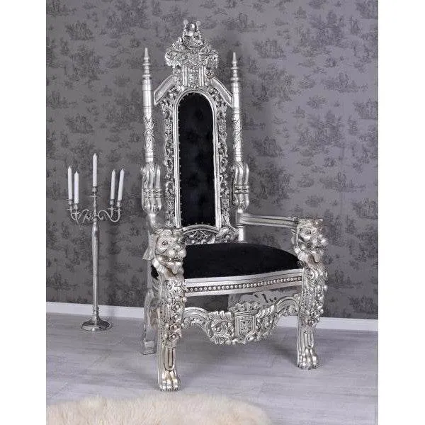 TRONO DEL LEONE CASTELLO DRACULA SEDIA ARGENTO NERO TRONO XXL SEDIA KINGCHAIR