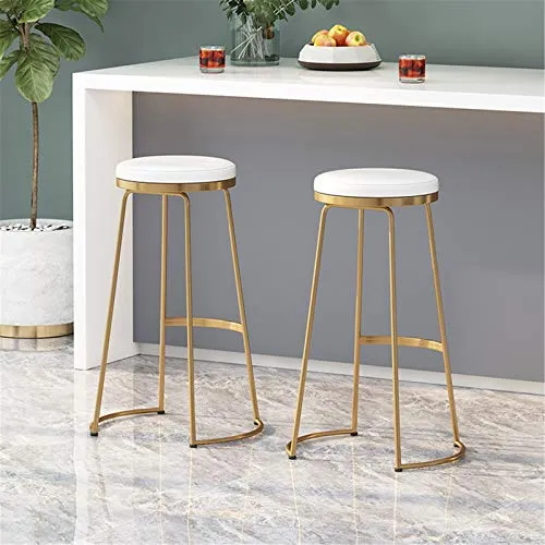 Sgabello Da Bar Moderno Metallo, Cucina Sgabello Da Bar Per Colazione - Staffa Metallo Dorato E Tappetino Bianco Per La Ca...