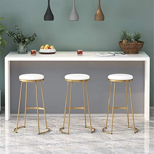 Sgabello Da Bar Moderno Metallo, Cucina Sgabello Da Bar Per Colazione - Staffa Metallo Dorato E Tappetino Bianco Per La Ca...