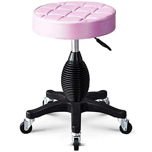 Sgabello per Estetista con Rotelle,Sgabello Camera da Letto con Rosa PU Similpelle Posto Sedere,Altezza Regolabile 43-55 c...