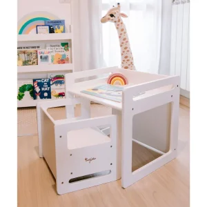Uttivo-Set Tavolo+Sedia Montessori Evolutivi - Bianco - Cresce Con Il Tuo Bambino