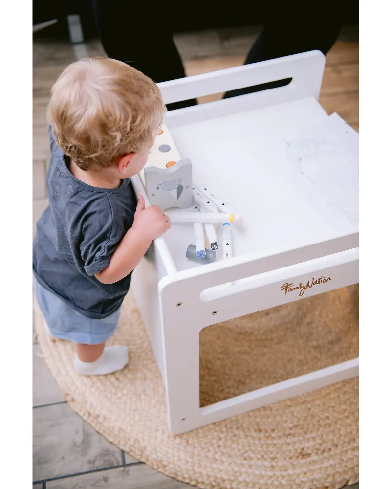 Uttivo-Set Tavolo+Sedia Montessori Evolutivi - Bianco - Cresce Con Il Tuo Bambino
